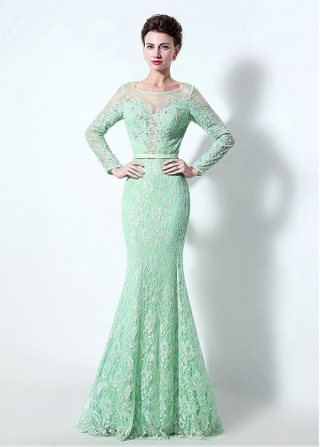 Fabulous Tulle & Lace Illusion Scoop Neckline Mermaid Evening / Mother Of The Bride Dresses With Beadings