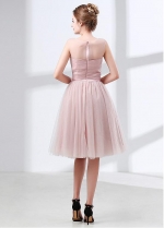 Charming Tulle Jewel Neckline Knee-length A-line Bridesmaid Dress With Beadings