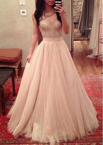 Eye-catching Tulle Jewel Neckline A-line Prom Dress With Lace Appliques & Sash