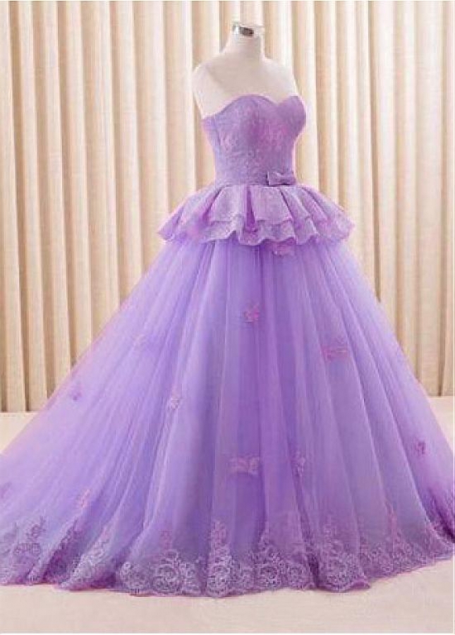 Junoesque Lace & Tulle Sweetheart Neckline Floor-length Ball Gown Quinceanera Dresses With Lace Appliques & Bowknot