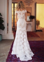 Charming Tulle Off-the-shoulder Neckline 2 In 1 Wedding Dresses With Lace Appliques & Detachable Skirt