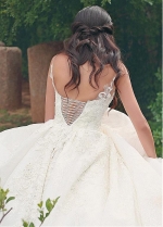 Junoesque Lace V-neck Neckline Ball Gown Wedding Dresses With Lace Appliques & Beadings