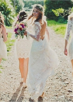 Elegant Lace V-neck Neckline Sheath Wedding Dresses