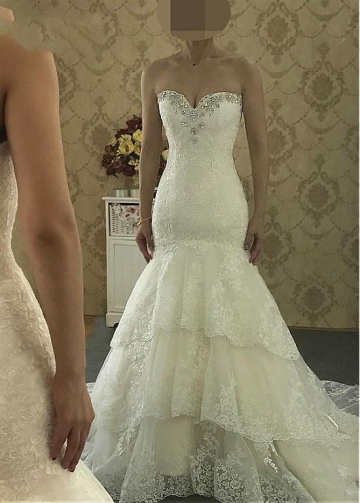 Alluring Tulle Sweetheart Neckline Mermaid Wedding Dresses With Lace Appliques & Beadings
