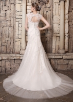 Elegant Tulle Scoop Neckline Mermaid Wedding Dresses With Beaded Lace Appliques