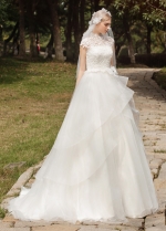 Classic Lace & Tulle Illusion High Neckline A-line Wedding Dresses