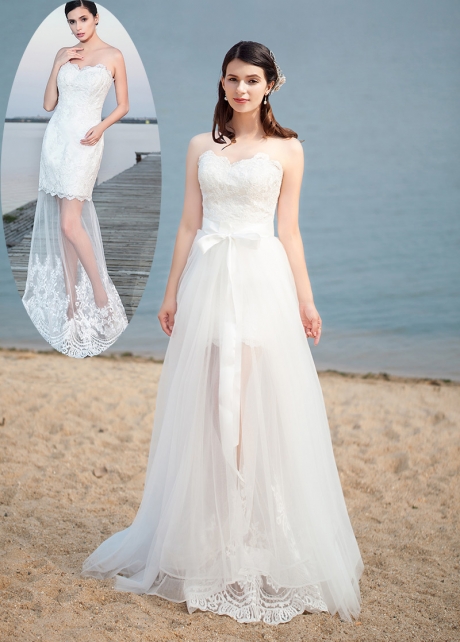 Elegant Tulle Sweetheart Neckline 2 In 1 Wedding Dresses With Lace Appliques