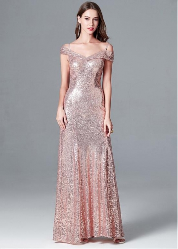 Shining Sequin Lace Off-the-shoulder Neckline Prom / Bridesmaid Dress