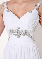 Simple Chiffon V-neck Neckline A-Line Prom Dresses With Beadings