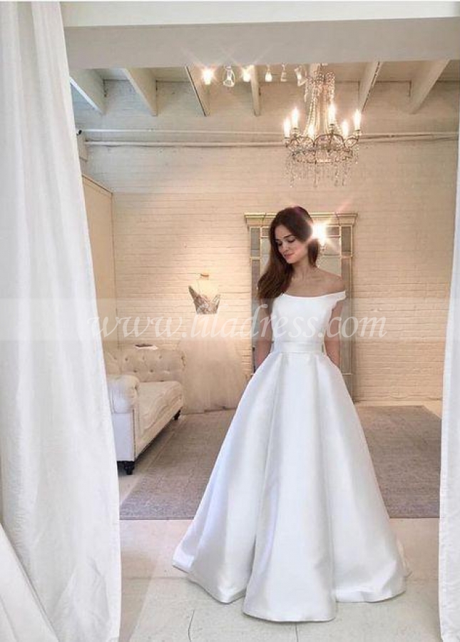 Simple Satin Bridal Dress Off-the-shoulder Vestido de noiva