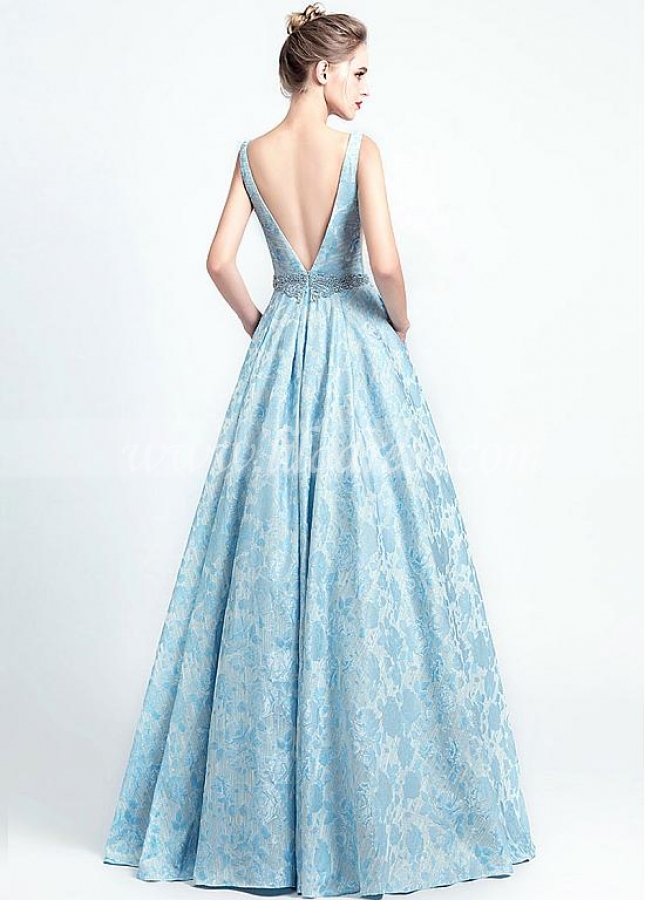 Elegant Satin V-neck Neckline A-line Prom Dresses