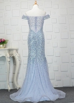 Romantic Tulle Off-the-shoulder Neckline Mermaid Prom Dresses With Beadings