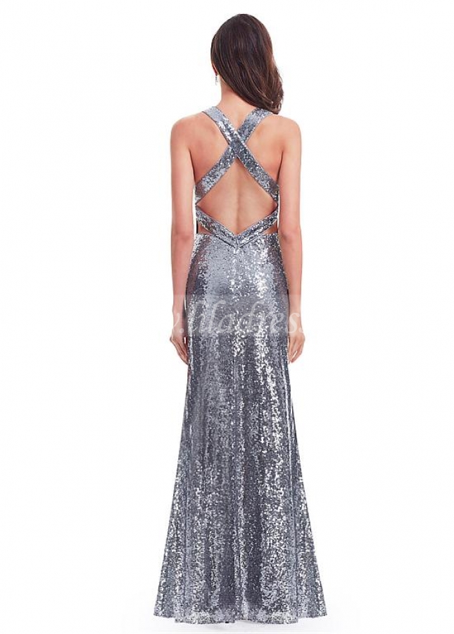 Honorable Sequin Lace V-neck Neckline Sheath / Column Prom Dress