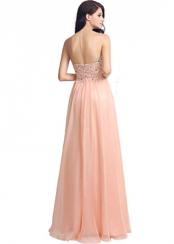 Elegant Chiffon Sweetheart Neckline Floor-length A-line Prom Dresses With Beaded Lace Appliques