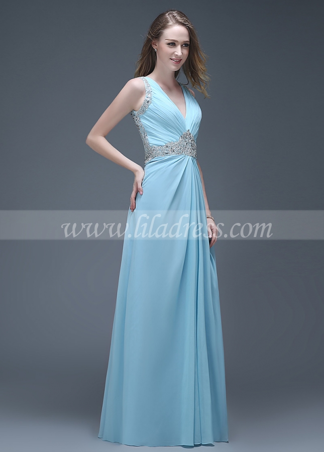 Wonderful Chiffon V-neck Neckline Full-length A-line Prom Dresses