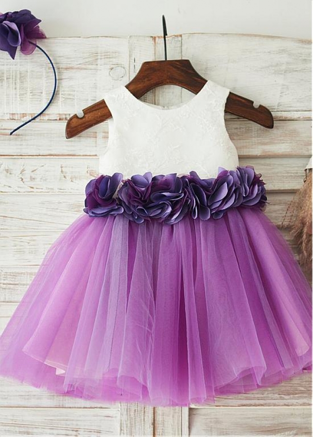 Stunning Lace & Tulle Scoop Neckline Knee-length Ball Gown Flower Girl Dresses