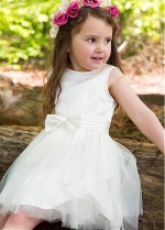 Attractive Tulle & Satin Jewel Neckline A-line Flower Girl Dresses With Bowknot