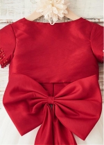 Charming Tulle & Taffeta Scoop Neckline Knee-length Ball Gown Flower Girl Dresses With Beadings & Detachable Coat