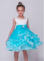 Attractive Organza & Satin Jewel Neckline Ball Gown Flower Girl Dresses With Bowknot