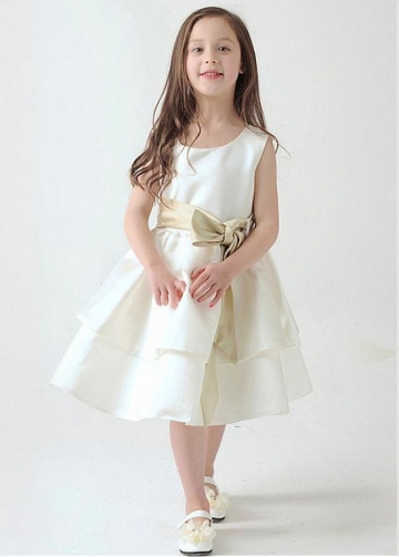 Amazing Satin Scoop Neckline A-Line Flower Girl Dresses With Bow