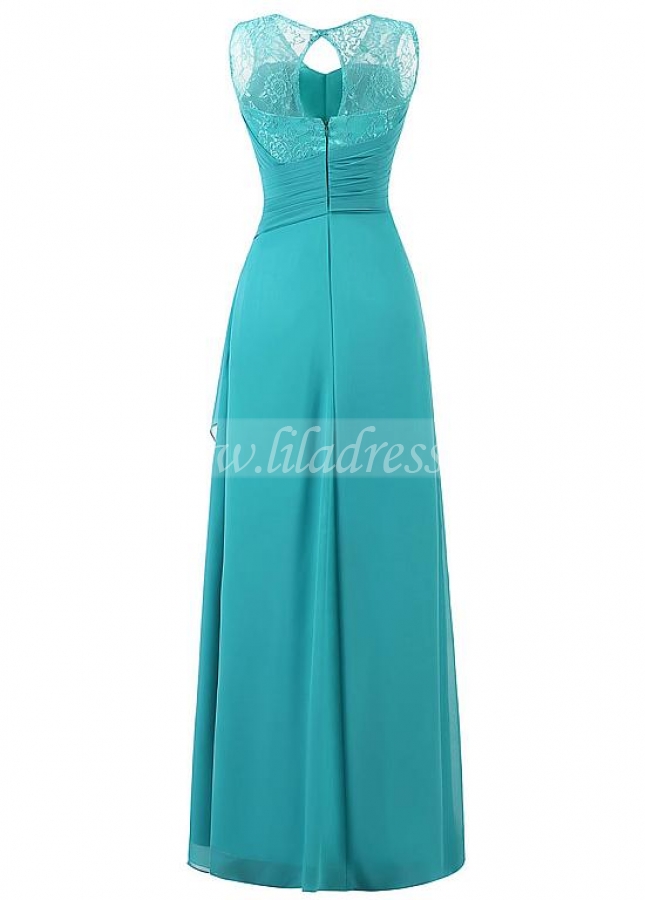 Eye-catching Lace & Chiffon Scoop Neckline Cut-out Floor-length A-line Mother Of The Bride Dress