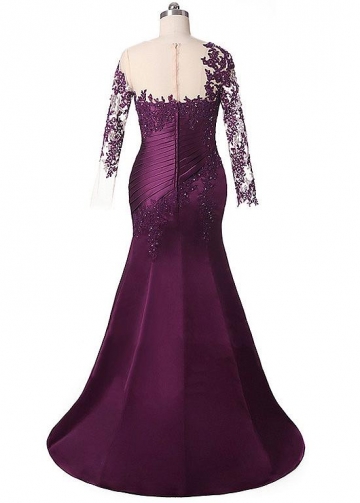 Attractive Tulle & Satin Jewel Neckline Mermaid Mother Of The Bride Dresses With Lace Appliques & Beadings