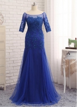 Exquisite Tulle Bateau Neckline Mermaid Mother Of The Bride Dresses With Beaded Lace Appliques