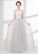 Junoesque Tulle & Satin V-neck Neckline A-line Bridesmaid Dress With Bowknots & Pleats