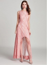 Alluring Lace Bateau Neckline Hi-lo A-line Prom Dress