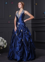 Alluring Taffeta Halter Neckline A-Line Prom Dresses