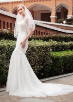 Elegant Tulle Illusion High Neckline Mermaid Wedding Dresses With Beaded Lace Appliques