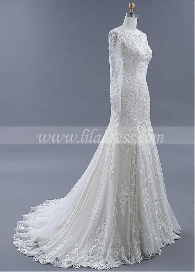 Stunning Lace Bateau Neckline Mermaid Wedding Dresses