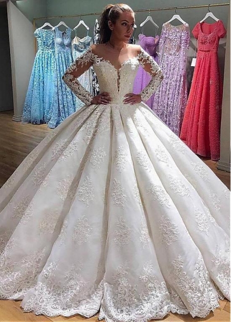 Glamorous Tulle & Organza Jewel Neckline Natural Waistline Ball Gown Wedding Dress With Beaded Lace Appliques