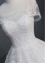 Attractive Tulle Off-the-shoulder Neckline A-Line Wedding Dress With Beaded Lace Appliques
