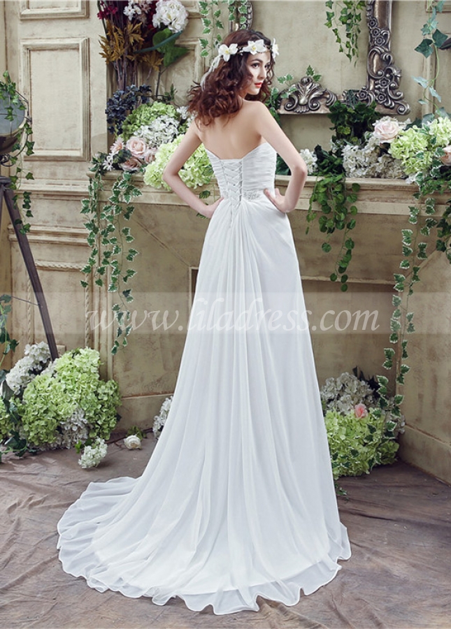 Fashionable Chiffon Sweetheart Neckline A-Line Wedding Dresses With Rhinestones