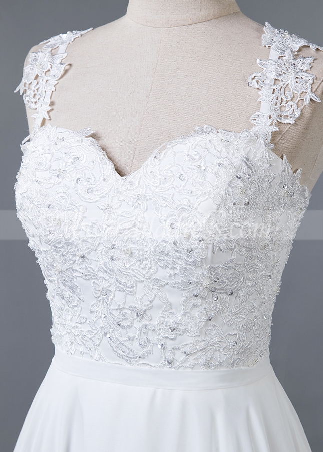 Fabulous Tulle & Chiffon Sweetheart Neckline A-line Wedding Dress With Lace Appliques & Beadings