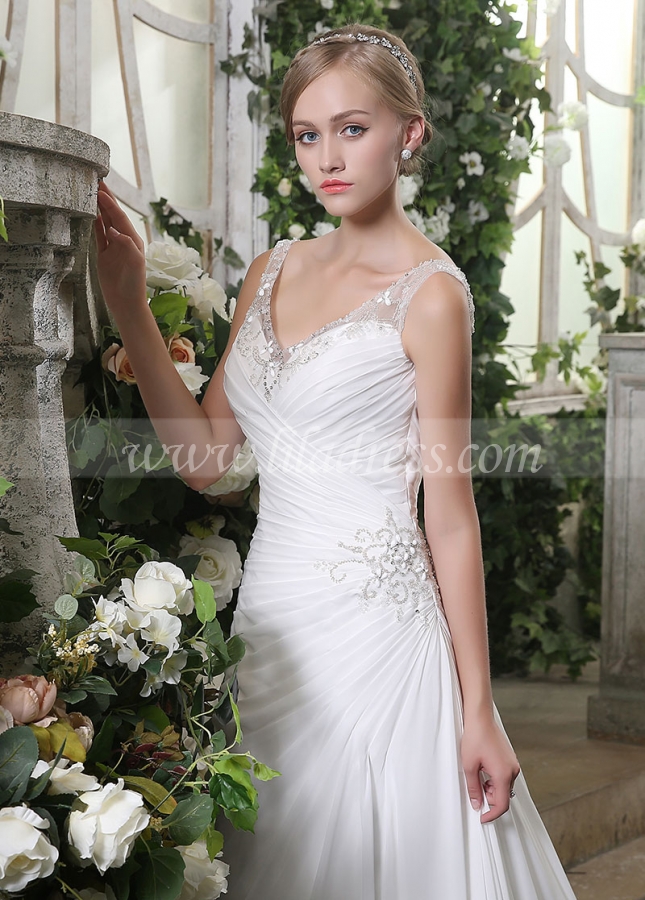Elegant Chiffon V-neck Neckline A-line Wedding Dresses