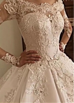 Fantastic Tulle Jewel Neckline Ball Gown Wedding Dresses With Beaded Lace Appliques