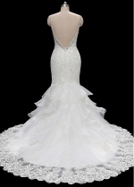 Gorgeous Tulle & Organza Spaghetti Straps Neckline Mermaid Wedding Dresses With Beadings & Lace Appliques