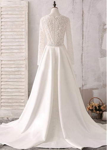 Chic Tulle & Satin V-neck See-through Bodice Mermaid Wedding Dresses With Beaded Embroidery
