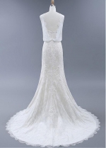 Elegant Tulle & Lace Bateau Neckline Mermaid Wedding Dresses With Beadings & Lace Appliques