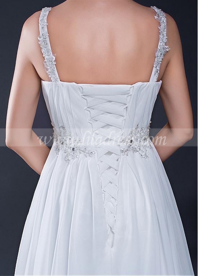 Modest Chiffon Sweetheart Neckline A-line Wedding Dress With Beaded Lace Appliques