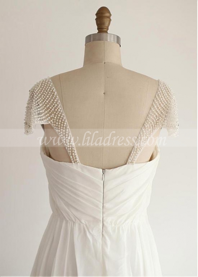 Glamorous Tulle & Chiffon Sweetheart Neckline Full Length A-line Wedding Dresses With Beadings