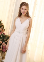 Elegant Chiffon V-neck Neckline A-line Wedding Dresses with Beadings & Rhinestones