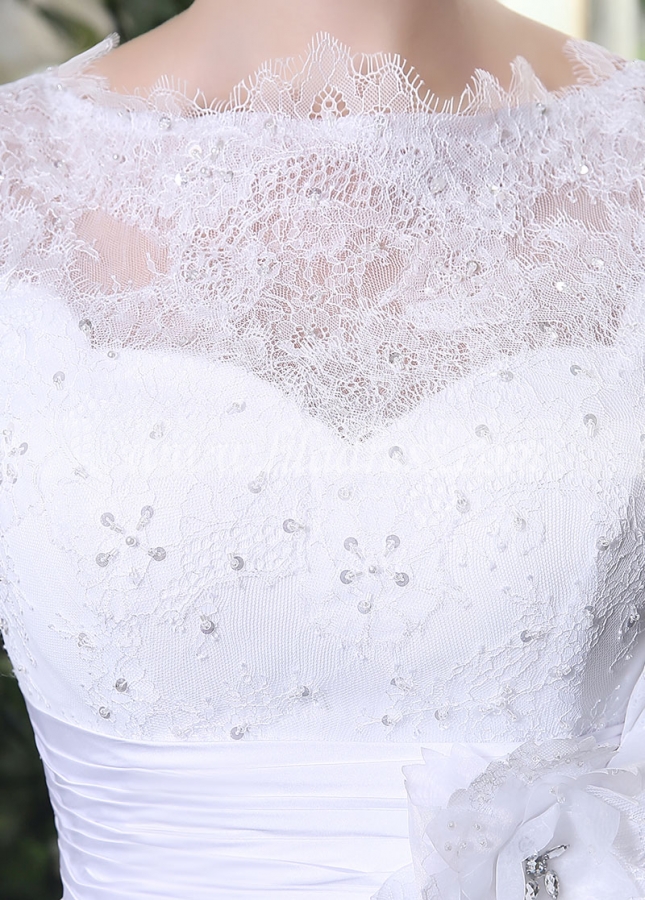 Chic Lace & Chiffon Bateau Neckline A-line Wedding Dresses