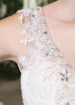 Elegant Tulle V-neck Neckline Lace Appliques Mermaid Wedding Dresses