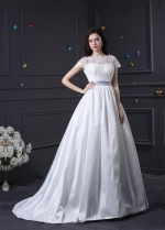 Glamorous Lace & Taffeta Bateau Neckline A-line Wedding Dress