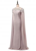 Modest Chiffon Jewel Neckline Sheath/Column Evening Dress With Beaded Lace Appliques