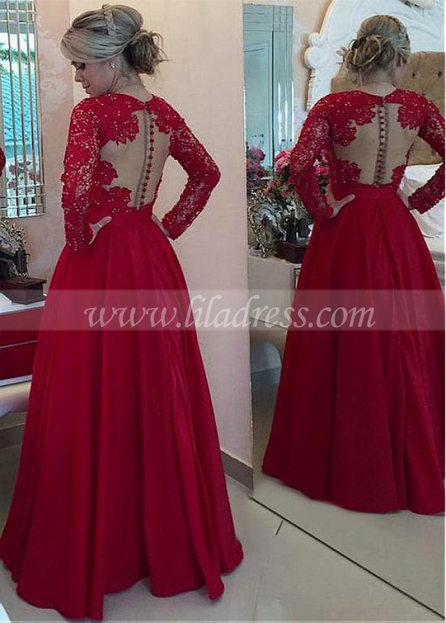 Gorgeous Satin Red V-Neck A-Line Evening Dresses With Beads