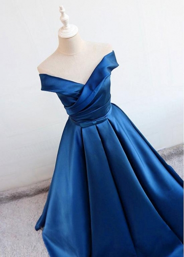 Chic Satin Off-the-shoulder Neckline Floor-length A-line Evening Dresses With Bowknot